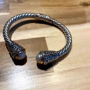 Sterling silver and Pearl hinged bangle